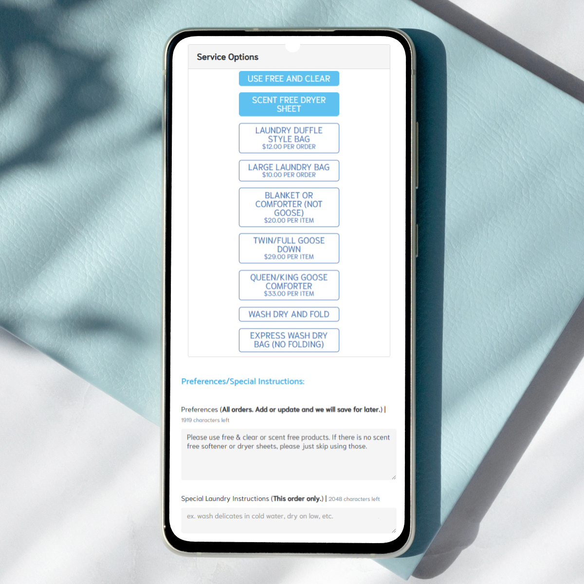 Select your service options.